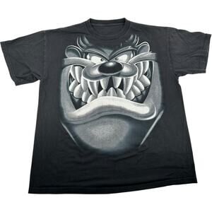 VTG y2k Men's Black Looney Tunes Big Face Taz Tasmanian Devil Graphic T Shirt~ L